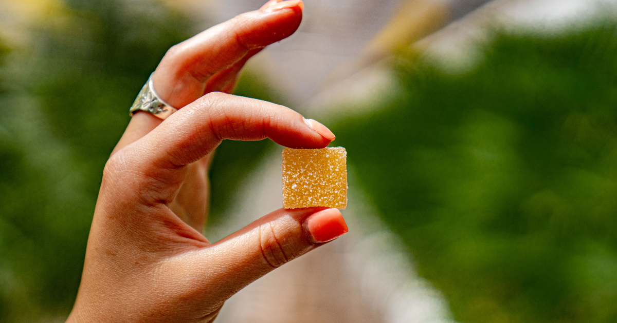 A hand holding an edible