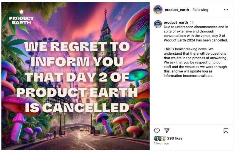 Product Earth cancels second day of Drumsheds event 2 pepost